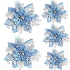 Glittery Artificial Decorative Flowers 5pcs - Festive Fancies