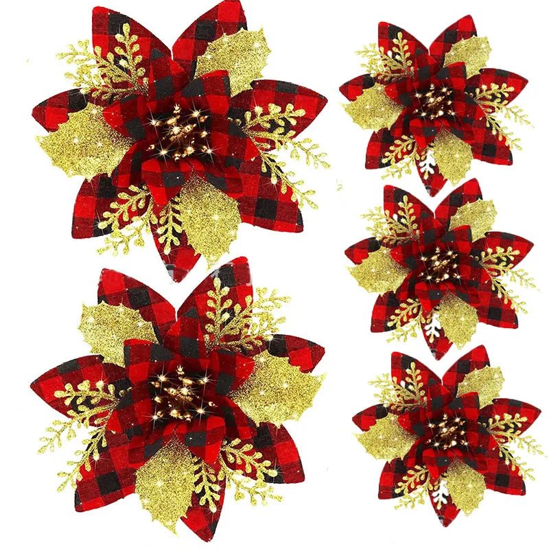 Glittery Artificial Decorative Flowers 5pcs - Festive Fancies