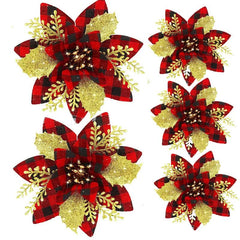 Glittery Artificial Decorative Flowers 5pcs - Festive Fancies