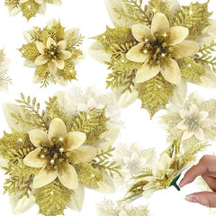 Glittery Artificial Decorative Flowers 5pcs - Festive Fancies