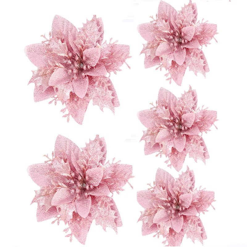 Glittery Artificial Decorative Flowers 5pcs - Festive Fancies