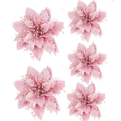 Glittery Artificial Decorative Flowers 5pcs - Festive Fancies
