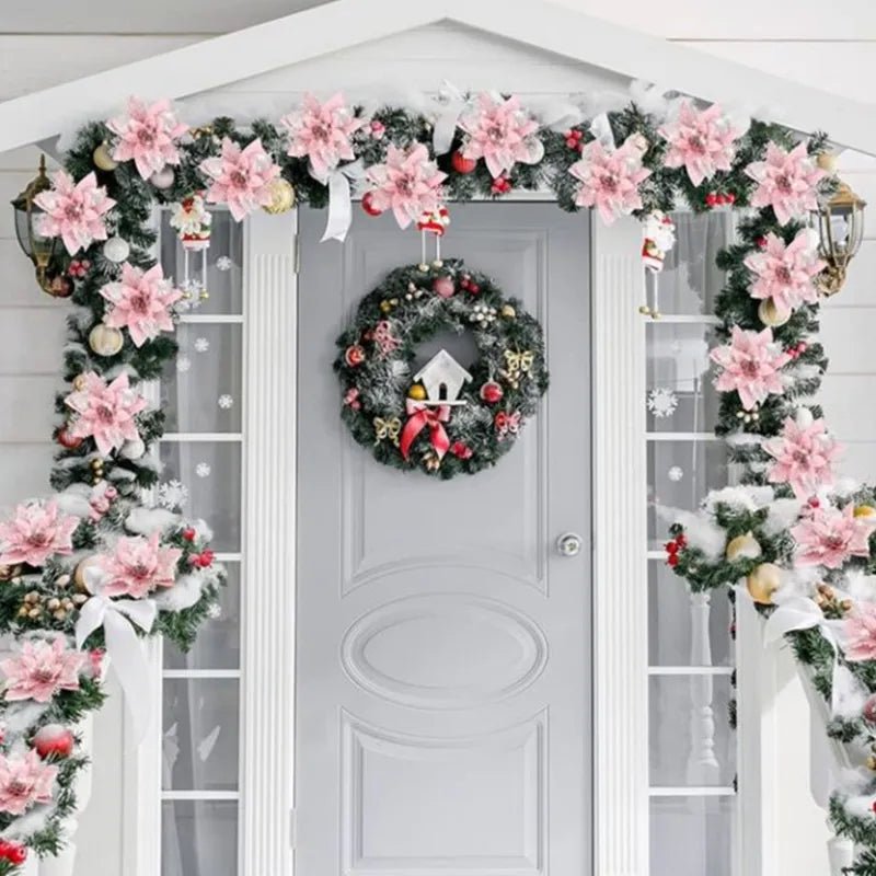 Glittery Artificial Decorative Flowers 5pcs - Festive Fancies