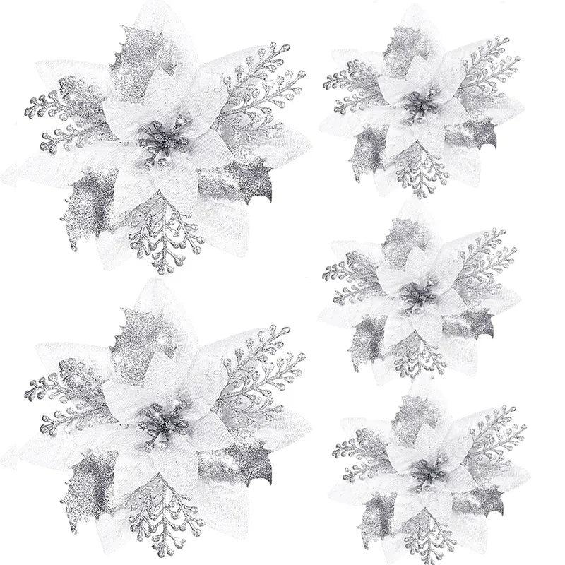 Glittery Artificial Decorative Flowers 5pcs - Festive Fancies