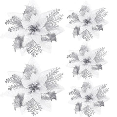 Glittery Artificial Decorative Flowers 5pcs - Festive Fancies