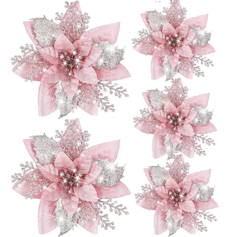 Glittery Artificial Decorative Flowers 5pcs - Festive Fancies