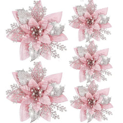 Glittery Artificial Decorative Flowers 5pcs - Festive Fancies