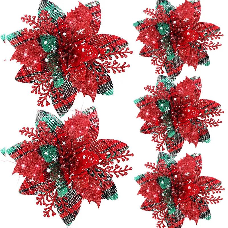 Glittery Artificial Decorative Flowers 5pcs - Festive Fancies