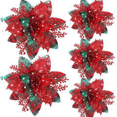 Glittery Artificial Decorative Flowers 5pcs - Festive Fancies