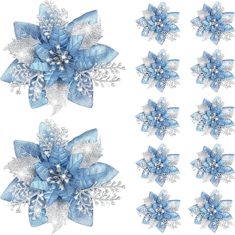 Glittery Artificial Decorative Flowers 5pcs - Festive Fancies