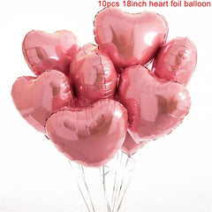 Heart-Shaped 18-inch Aluminum Foil Balloons Set of 10 - Festive Fancies