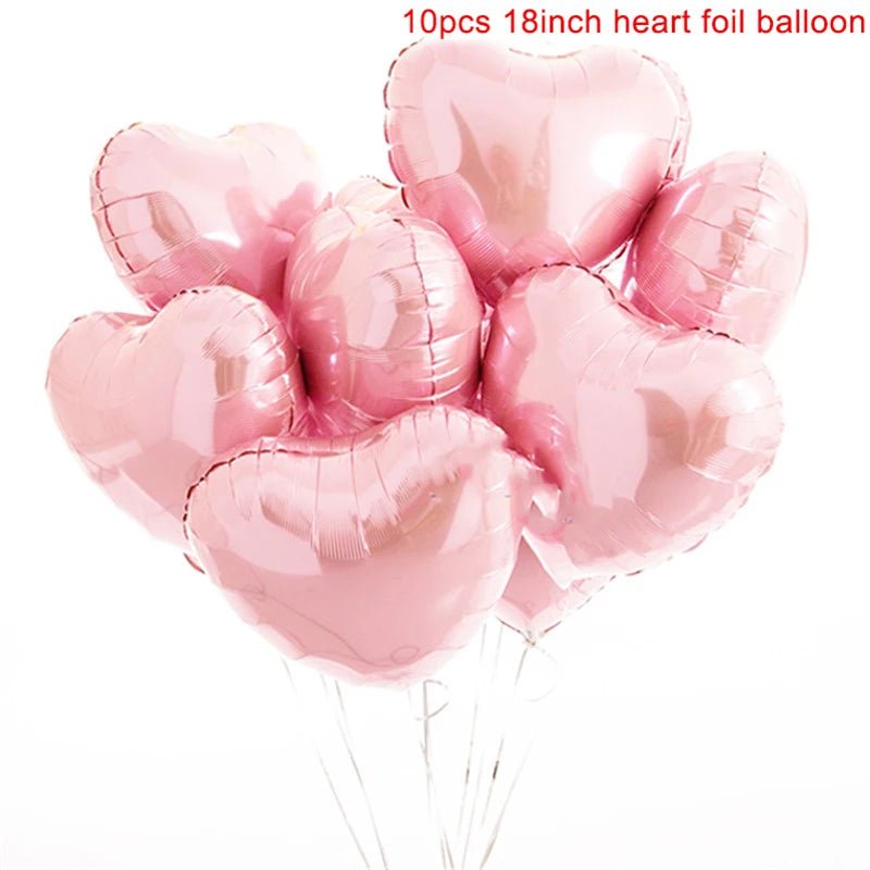 Heart-Shaped 18-inch Aluminum Foil Balloons Set of 10 - Festive Fancies