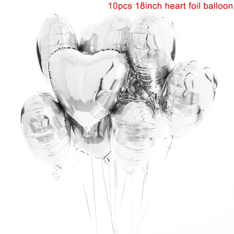 Heart-Shaped 18-inch Aluminum Foil Balloons Set of 10 - Festive Fancies