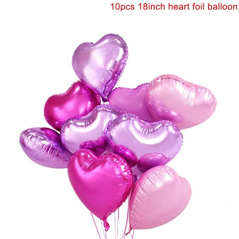 Heart-Shaped 18-inch Aluminum Foil Balloons Set of 10 - Festive Fancies