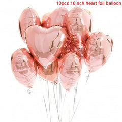 Heart-Shaped 18-inch Aluminum Foil Balloons Set of 10 - Festive Fancies