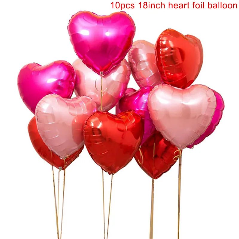 Heart-Shaped 18-inch Aluminum Foil Balloons Set of 10 - Festive Fancies