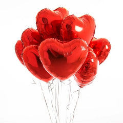 Heart-Shaped 18-inch Aluminum Foil Balloons Set of 10 - Festive Fancies