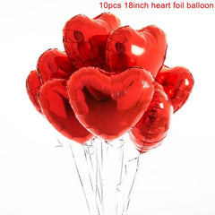 Heart-Shaped 18-inch Aluminum Foil Balloons Set of 10 - Festive Fancies