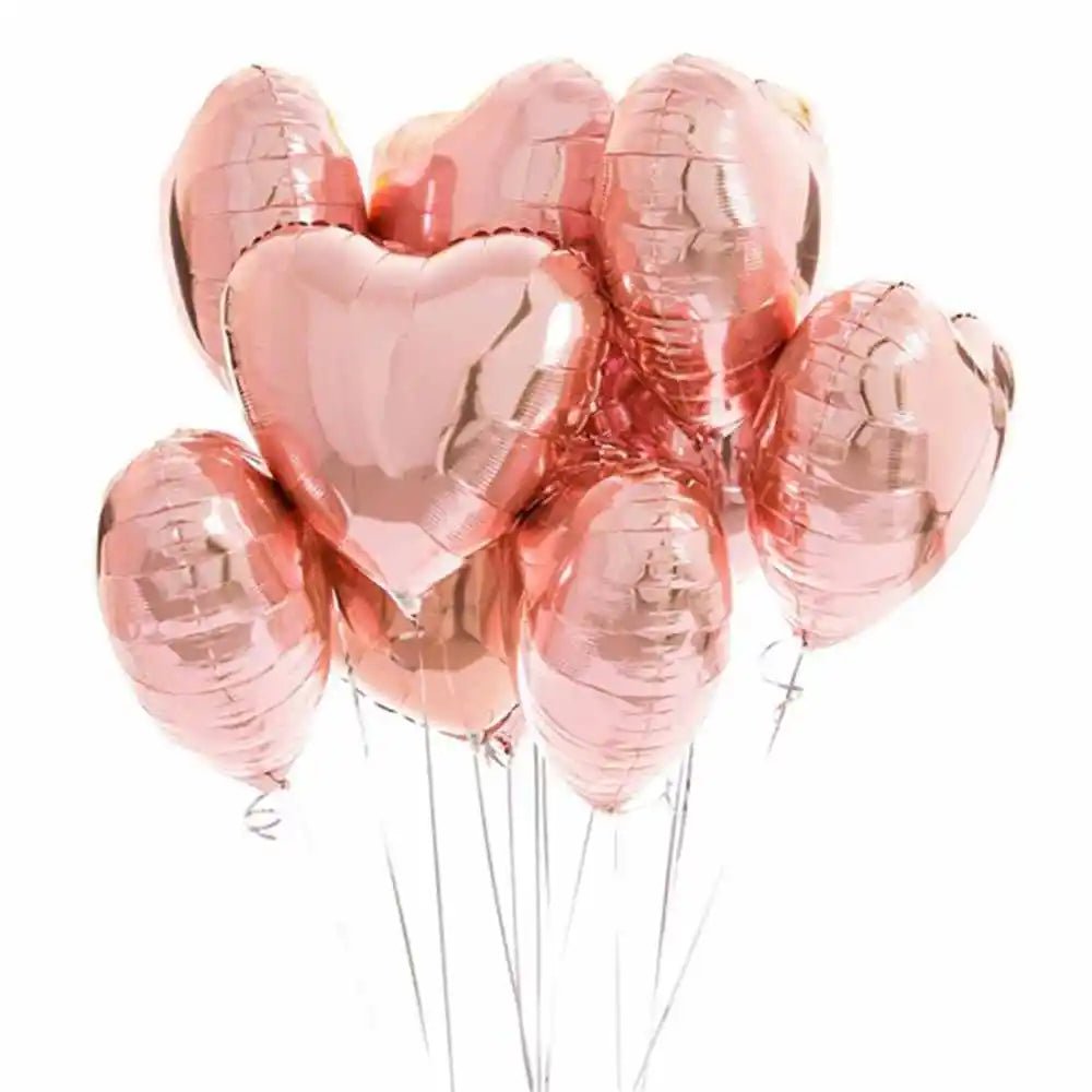Heart-Shaped 18-inch Aluminum Foil Balloons Set of 10 - Festive Fancies