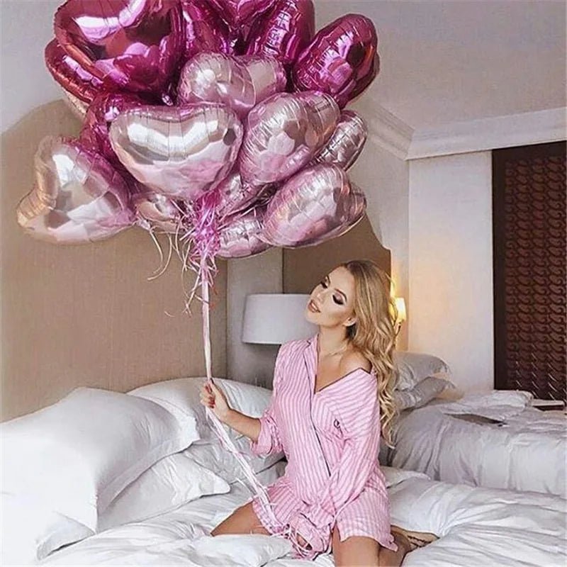 Heart-Shaped 18-inch Aluminum Foil Balloons Set of 10 - Festive Fancies