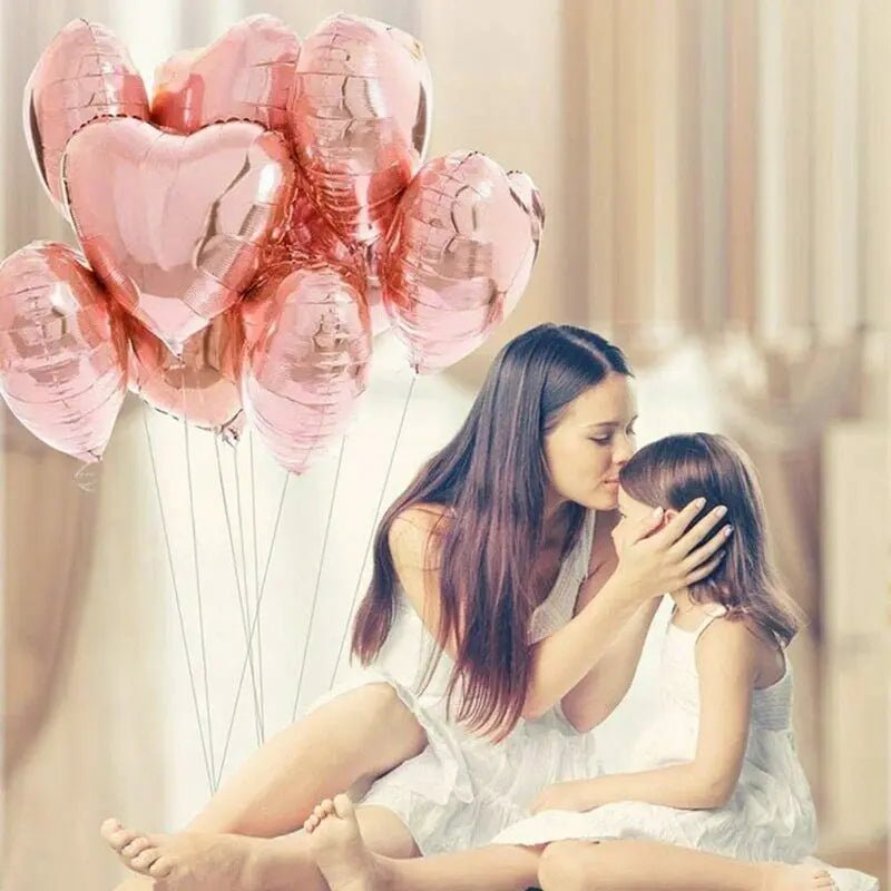 Heart-Shaped 18-inch Aluminum Foil Balloons Set of 10 - Festive Fancies
