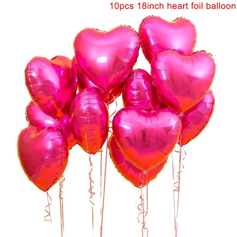 Heart-Shaped 18-inch Aluminum Foil Balloons Set of 10 - Festive Fancies