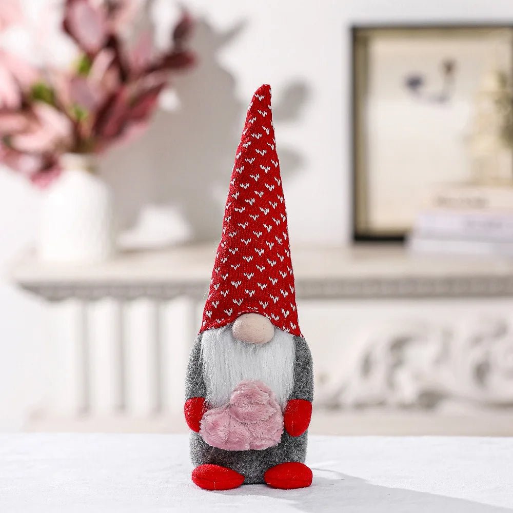 Knitted Handmade Plush Toy Gnome Dolls Holding A Heart or Envelope - Festive Fancies
