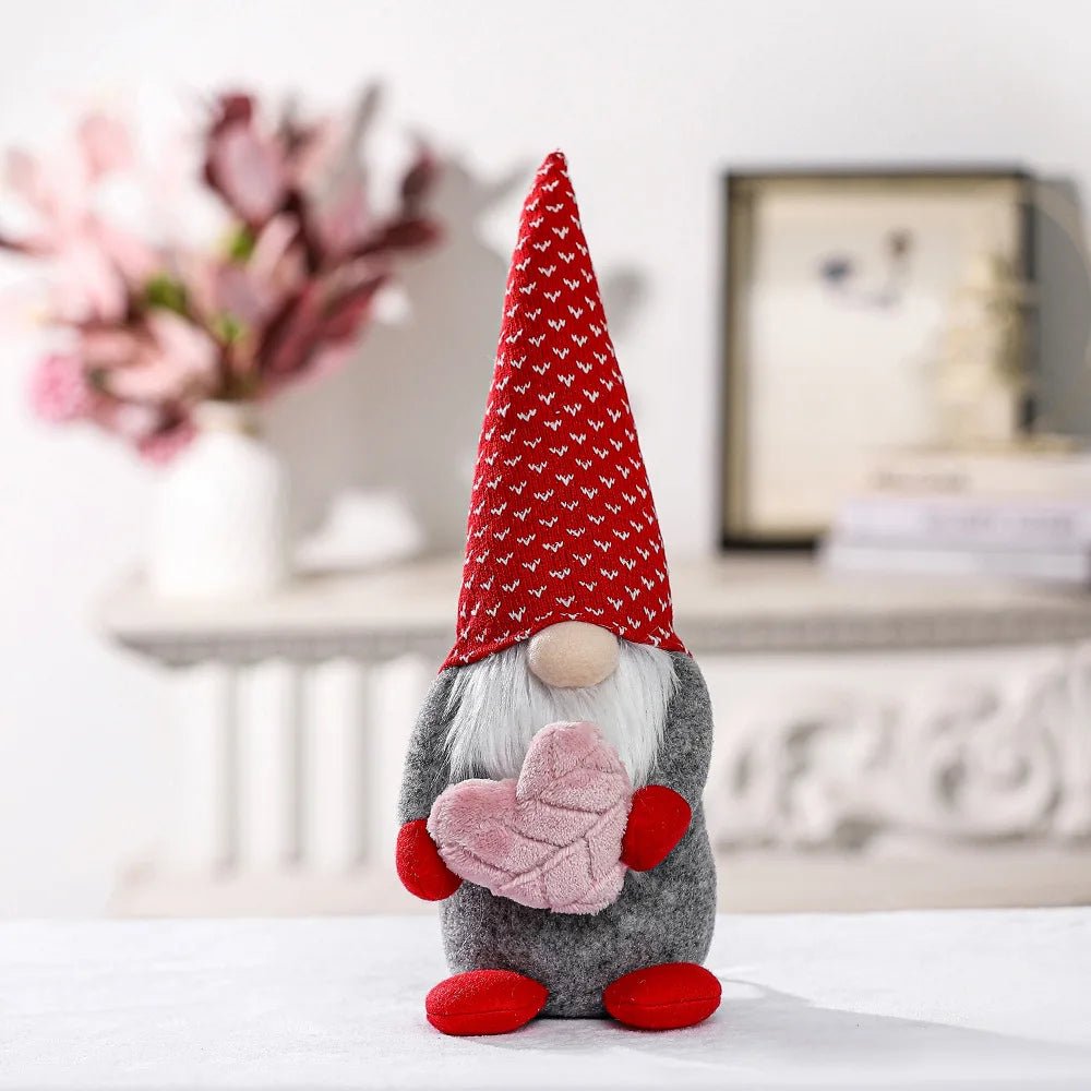 Knitted Handmade Plush Toy Gnome Dolls Holding A Heart or Envelope - Festive Fancies