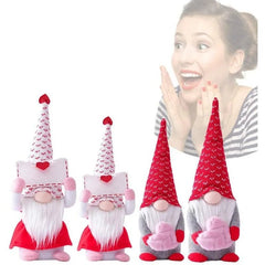 Knitted Handmade Plush Toy Gnome Dolls Holding A Heart or Envelope - Festive Fancies