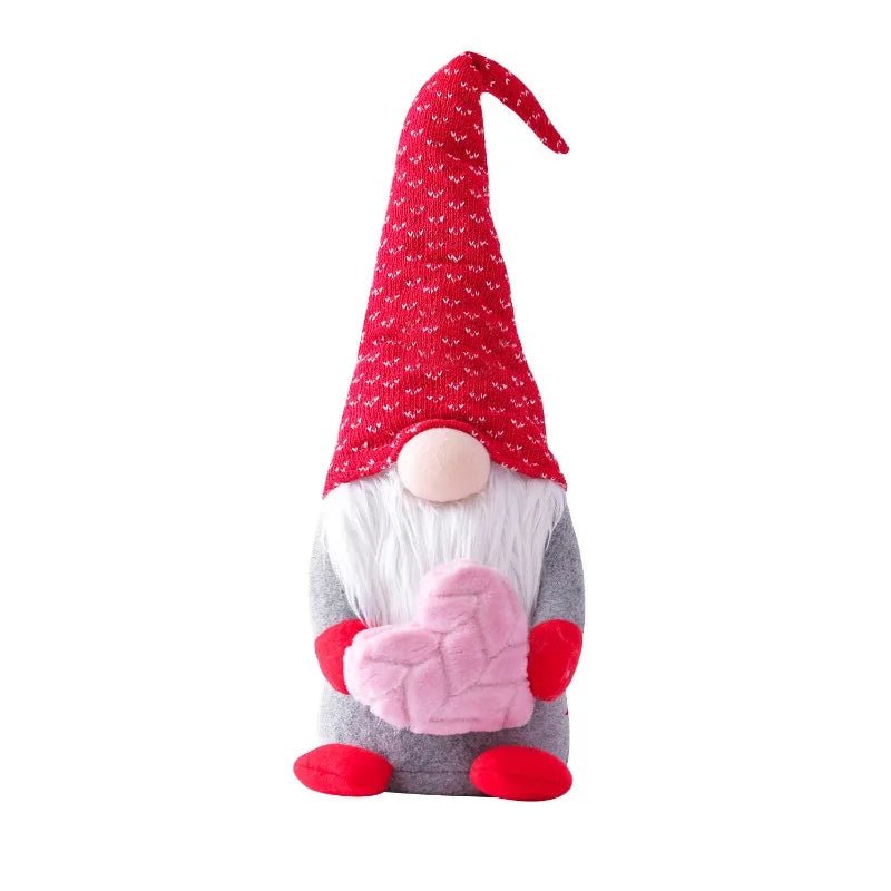 Knitted Handmade Plush Toy Gnome Dolls Holding A Heart or Envelope - Festive Fancies