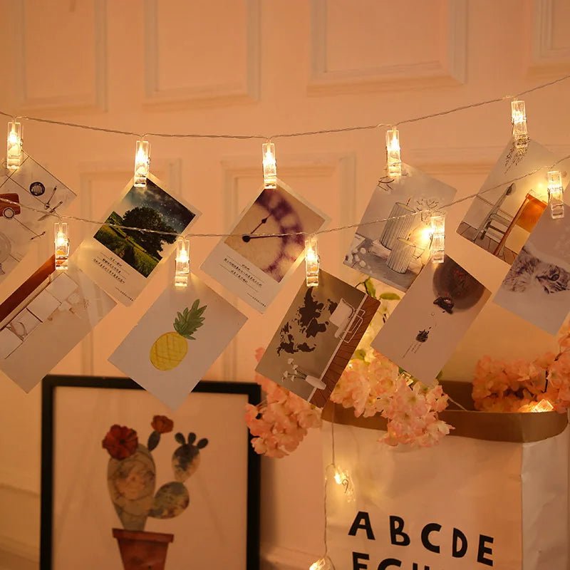 LED String Lights Photo Clip Garland - Battery Operated (Batteries NOT Included) - Festive Fancies