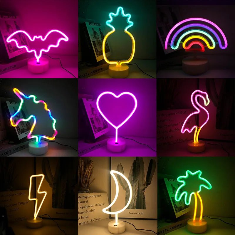 USB Neon Light Flamingo Shaped Sign Neon Moon Lights Lighting Wall Decor Led Lights For Wedding Bedroom Kids Baby Room - Festive Fancies