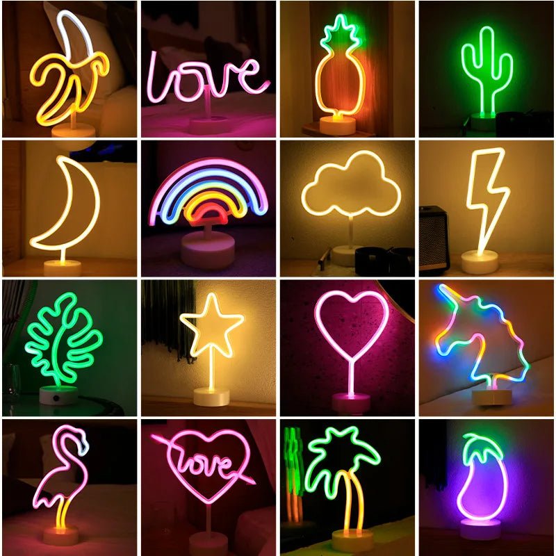 USB Neon Light Flamingo Shaped Sign Neon Moon Lights Lighting Wall Decor Led Lights For Wedding Bedroom Kids Baby Room - Festive Fancies