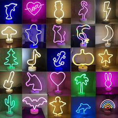 USB Neon Light Flamingo Shaped Sign Neon Moon Lights Lighting Wall Decor Led Lights For Wedding Bedroom Kids Baby Room - Festive Fancies